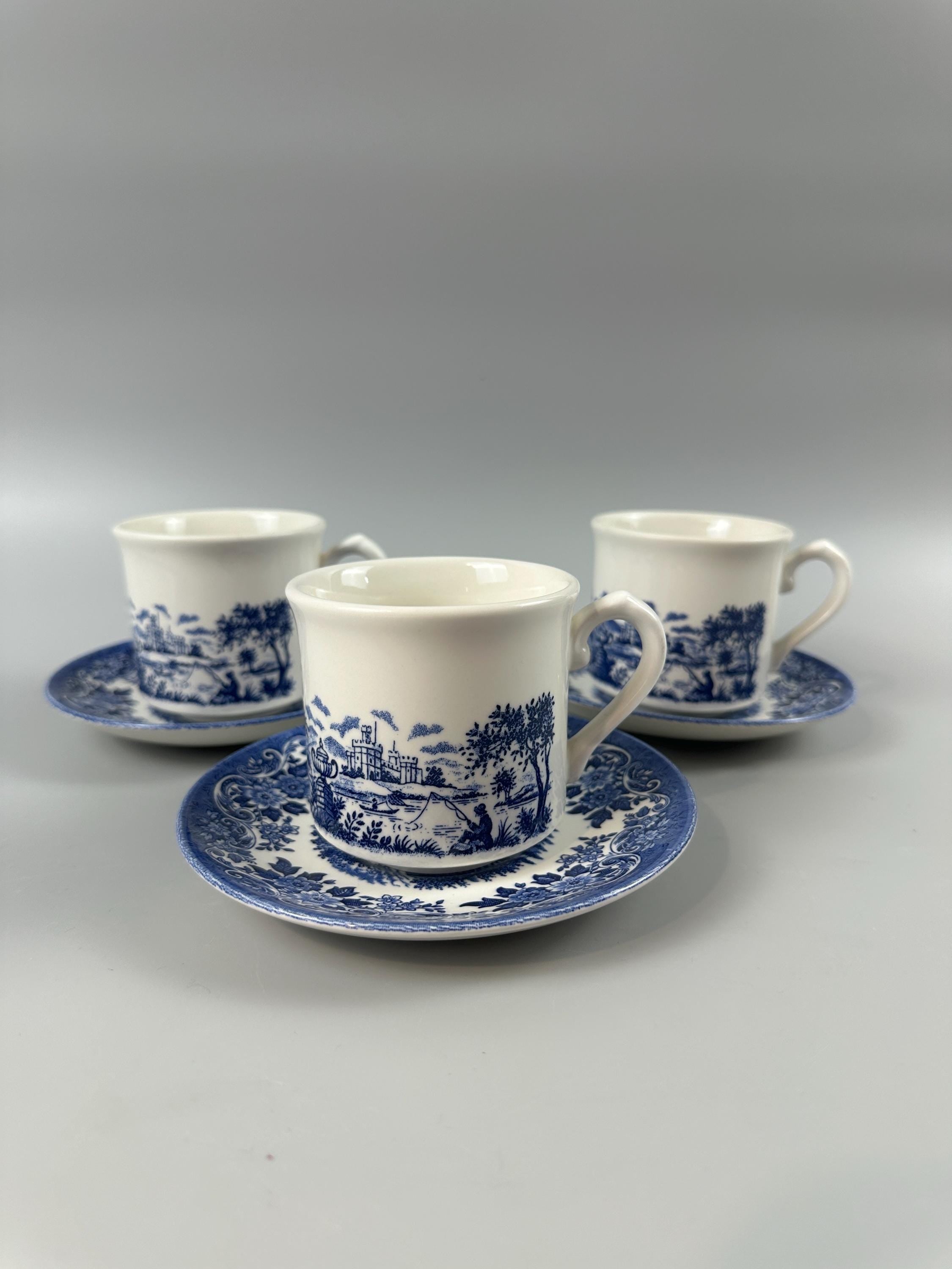 3 Churchill English Scene Blue Cups and Saucers