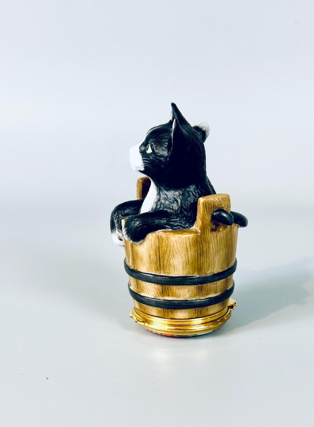 Limoges Trinket Box Black Cat in Bucket