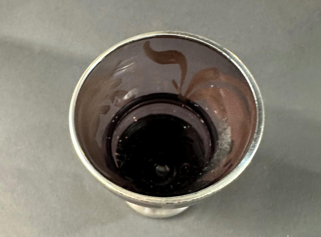 Five Amethyst Aparitif Glasses With Silver Overlay