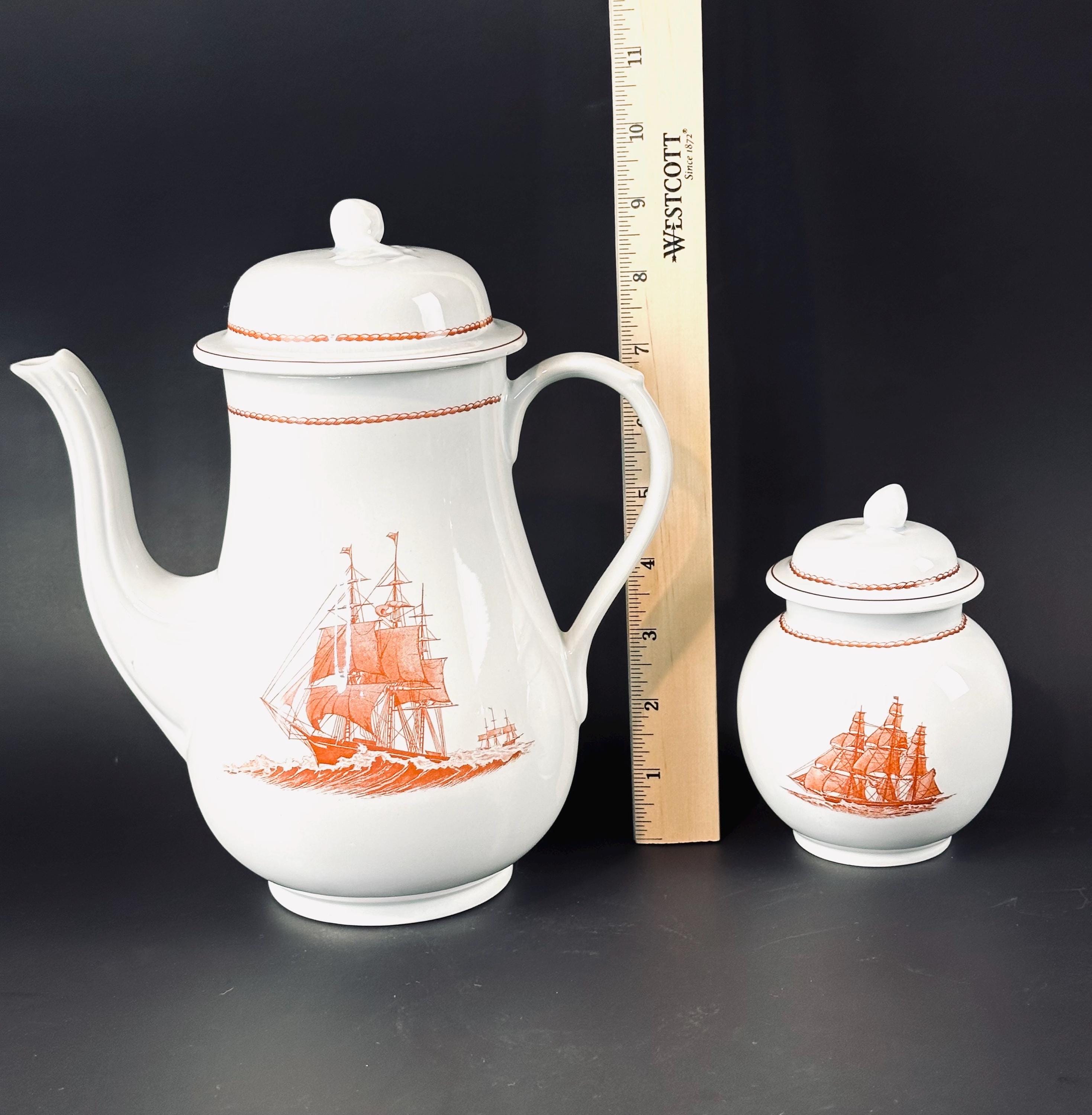 Wedgwood Flying Cloud Rust Teapot and Sugar Bowl