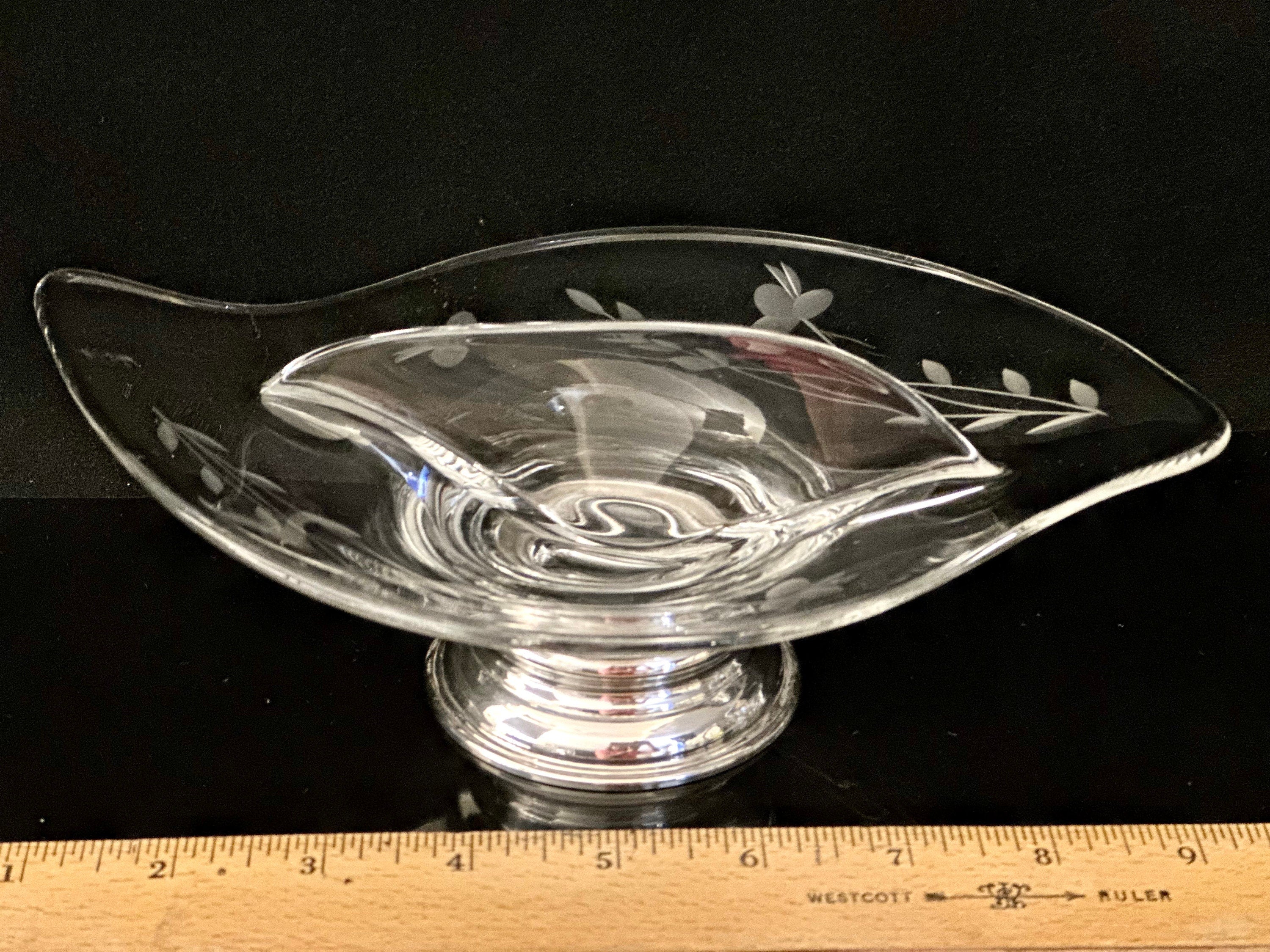 2 Antique Sterling Silver and Etched Glass Serving Bowls