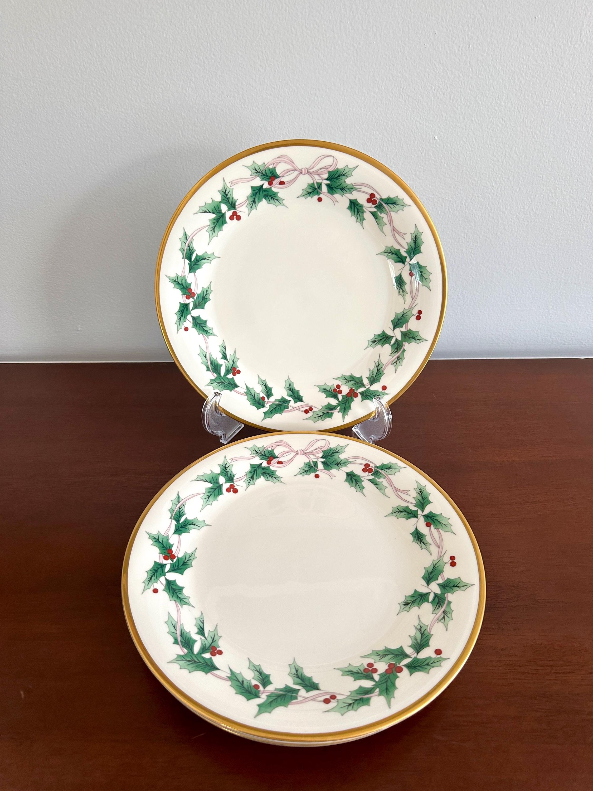 4 Mikasa Ribbon Holly Dinner Plates