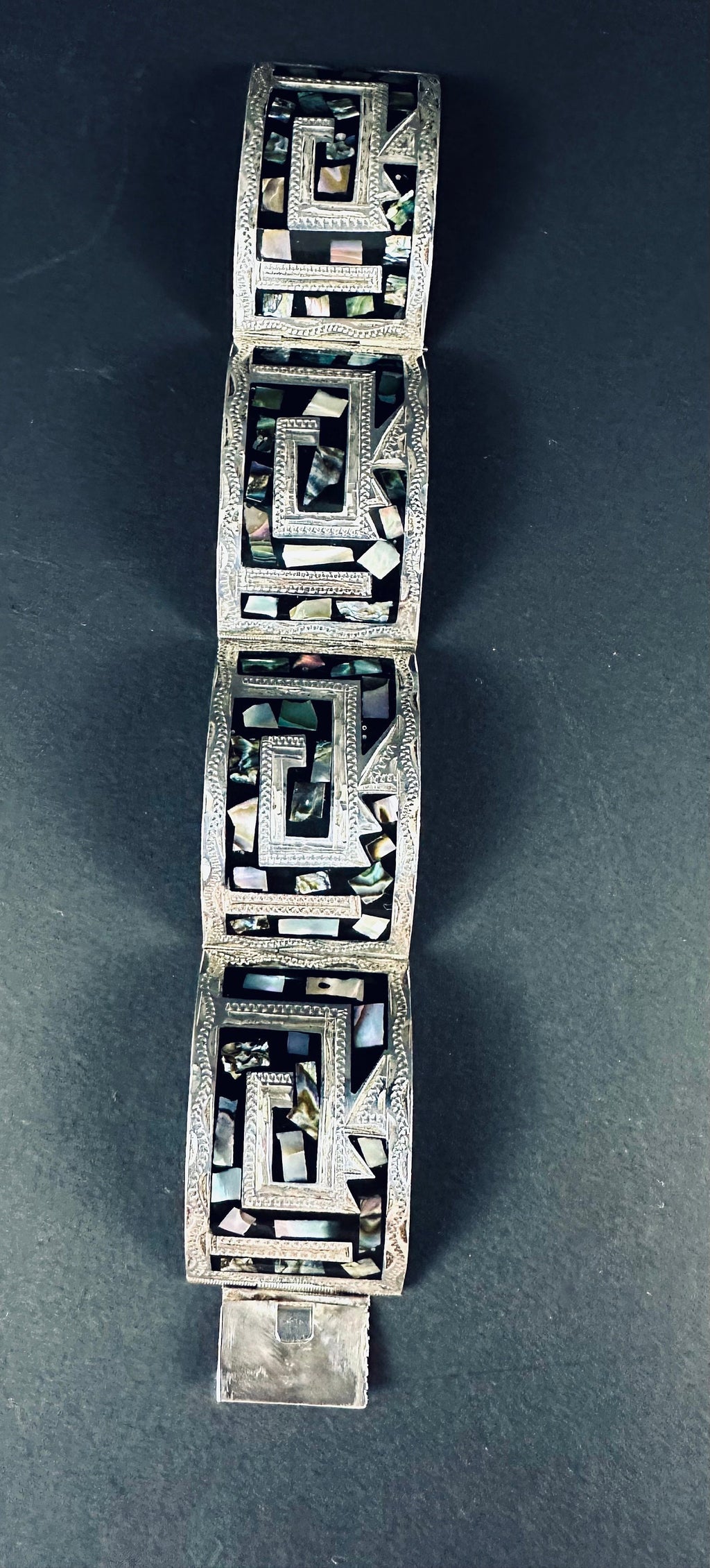 Thick Sterling Silver and Abalone  Bracelet