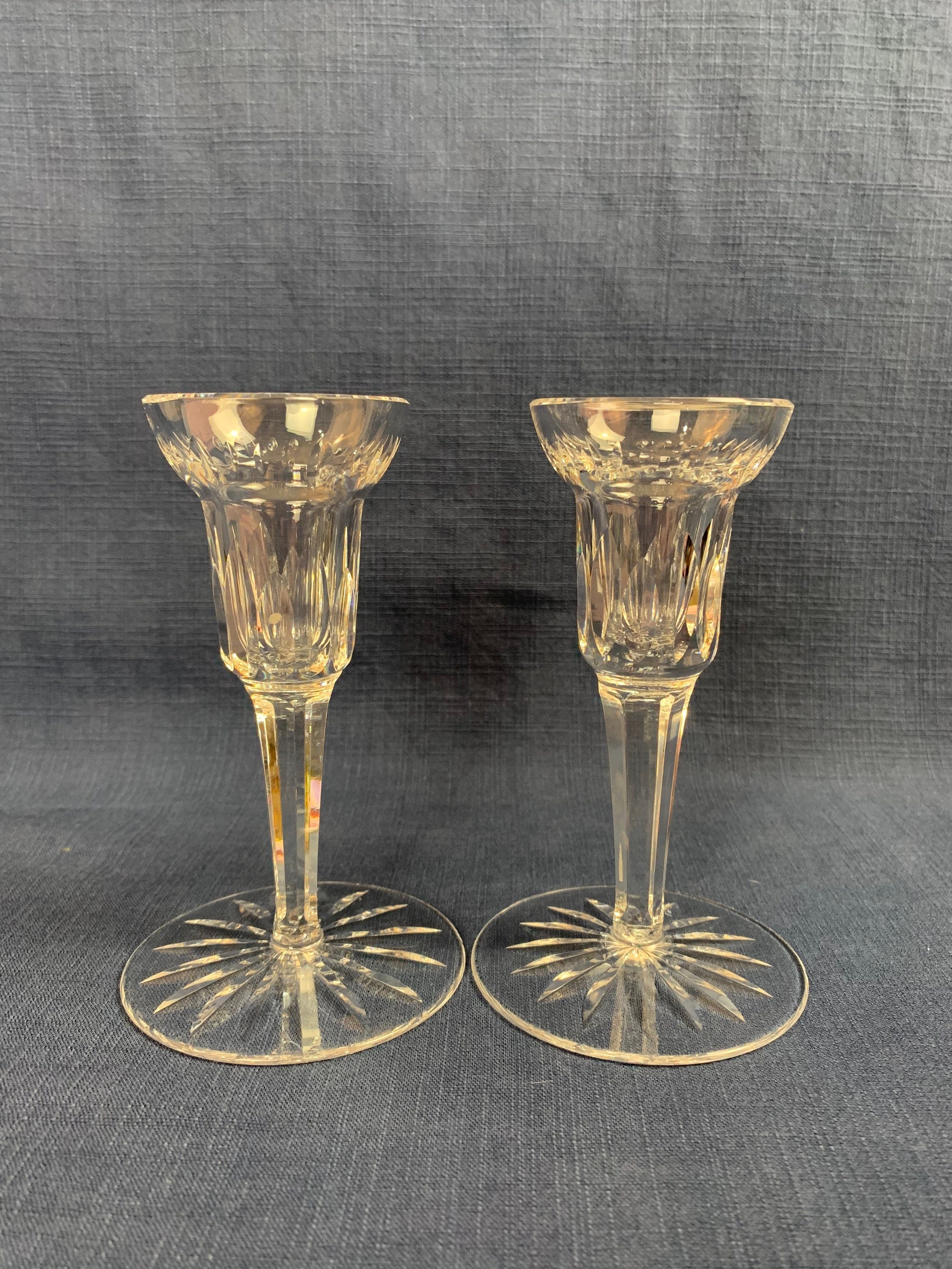2 Waterford Crystal Candle Holders 5 1/4”