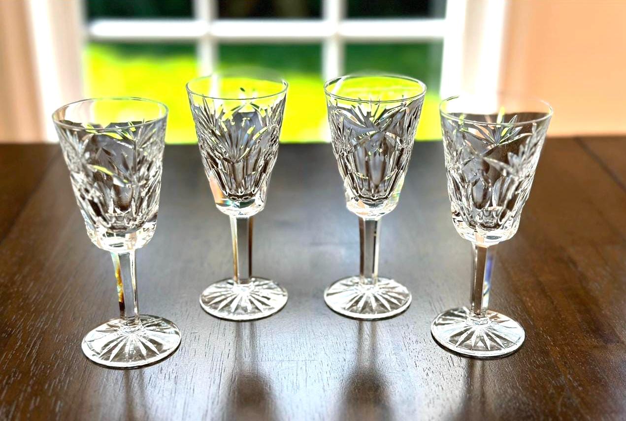 4 Waterford Crystal Sherry Glasses Ashling Pattern